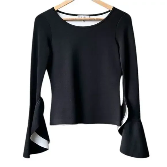 Anthropologie Milly NYC Black Knit Sweater Top Chic French Dramatic Sleeve Med - Picture 2 of 14